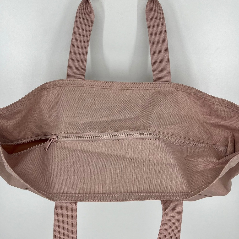 Banana Republic Mauve Pink Canvas Zip Top Tote Bag with Leather Handle Accents - Picture 10 of 12